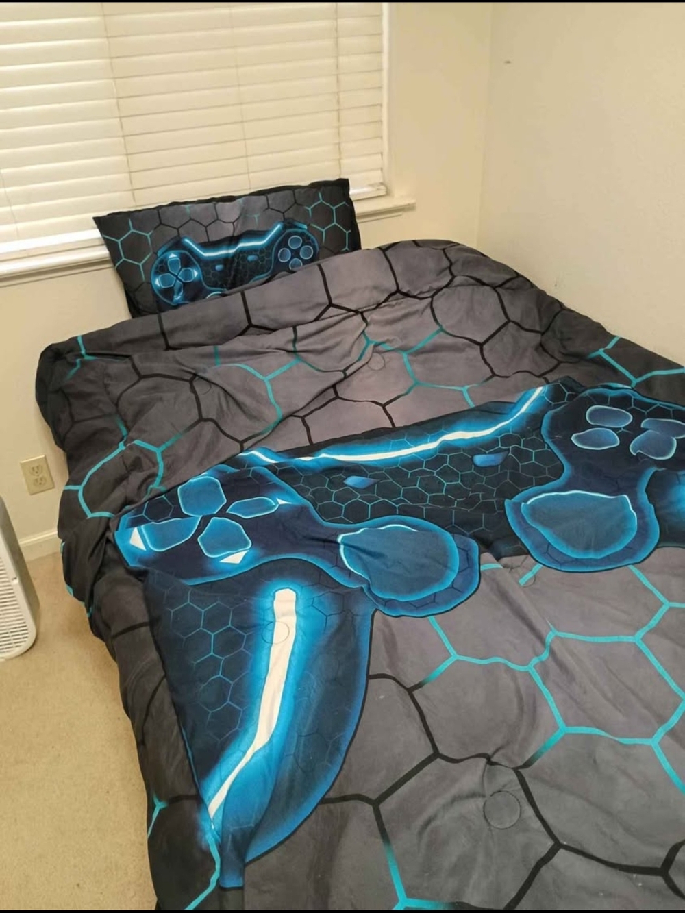 Gaming Controller Print Duvet Cover Set - Blue and Gray Pillow Not Included